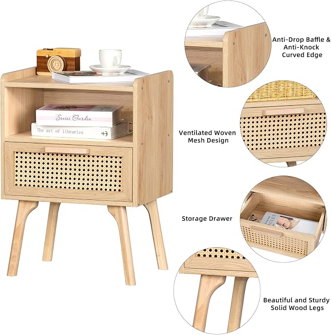 Lerliuo Rattan Nightstands Set of 2, Boho Side Table - Image 6