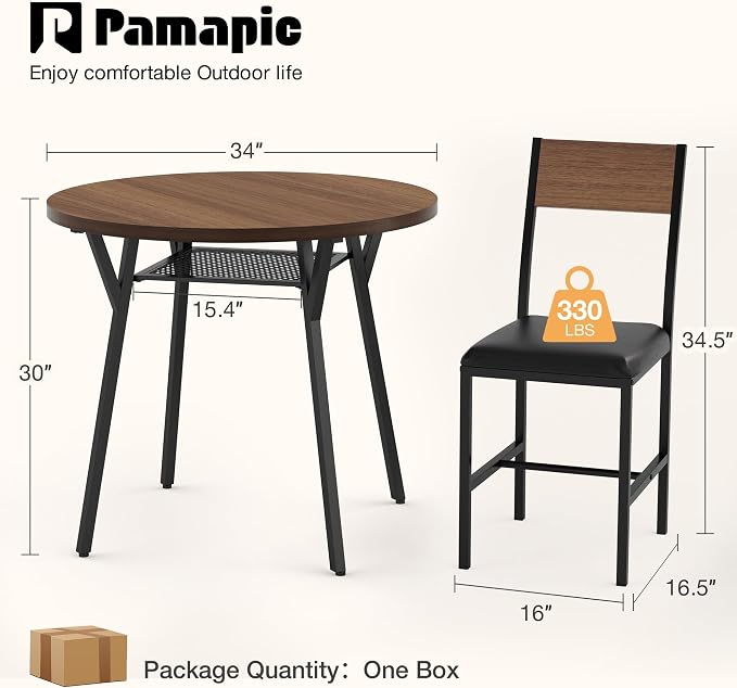 Pamapic Round Dining Table Set for 4, Kitchen Table and Chairs for 4, Dining - Image 2