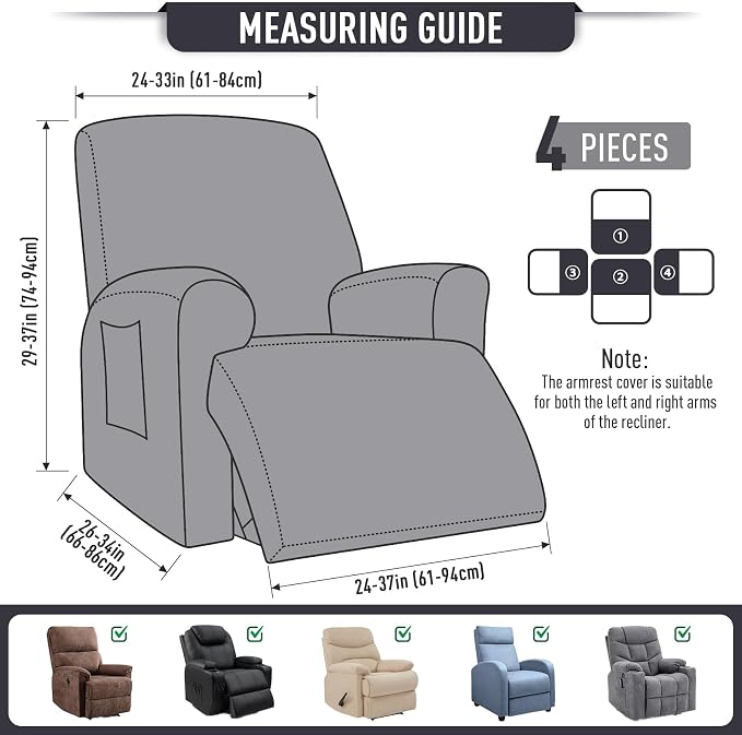 TAOCOCO Recliner Cover 4-Pieces, Recliner Stretch Sofa Slipcover, Recliner - Image 5