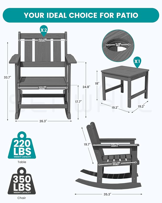 SERWALL Outdoor Rocking Chairs Set of 2 - Image 2