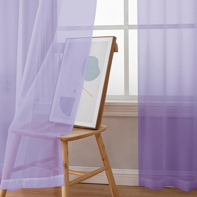 Simplebrand Lavender Sheer Curtains 90 Inches Long 2 Panels, Light Filtering - Image 3