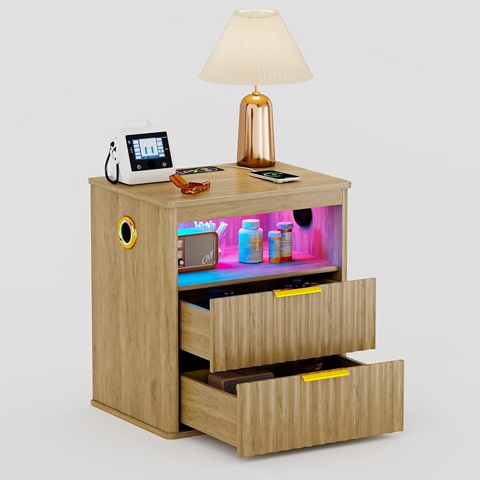 WOOVIVS Modern NightStand with Smart Human Sensor Lights, Bedside Table - Image 9