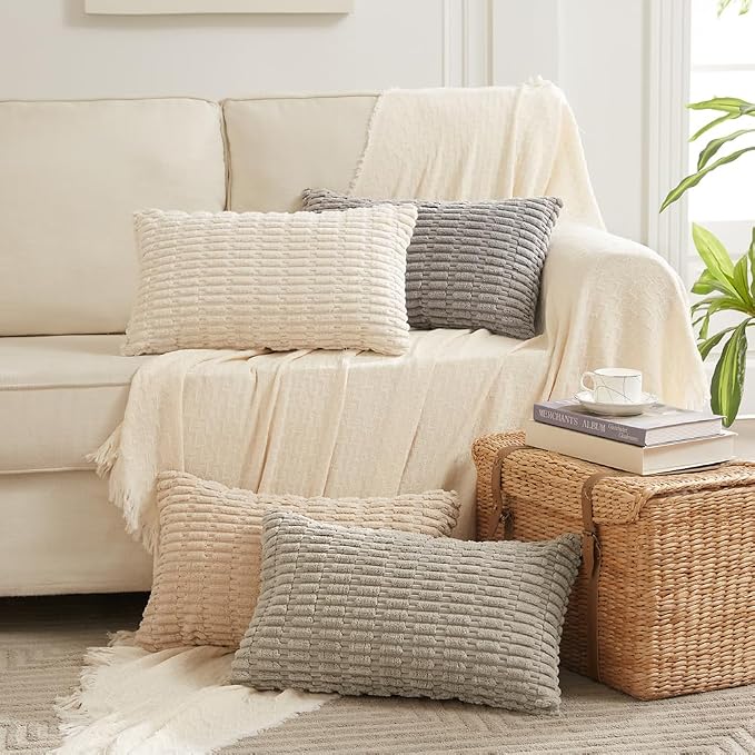 Fancy Homi 4 Packs Neutral Lumbar Decorative Throw Pillow Covers 12x20 Inch - Image 7