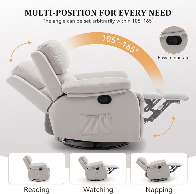 Korser Recliner Chair, 360 Swivel Rocker Chair - Image 4