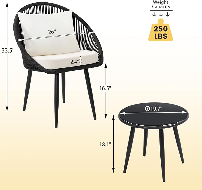 wildformers 3 Pieces Bistro Set, Woven Rope Chair - Image 6