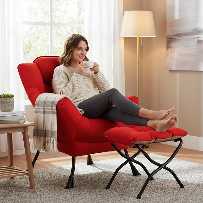 Welnow Lazy Chair with Ottoman, Modern Accent Chair with Armrests and a Side - Image 8