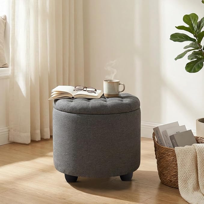 Furniliving 19 Inch Storage Round Ottoman, Footstools - Image 8