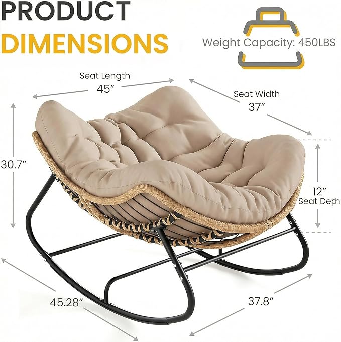 Oversized Papasan Rocking Chair Outdoor, Comfy Patio Papasan Egg Rocker - Image 2