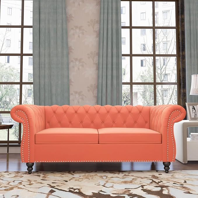 Mid-Century 2 Seater Sofa, Velvet Loveseat - Image 6