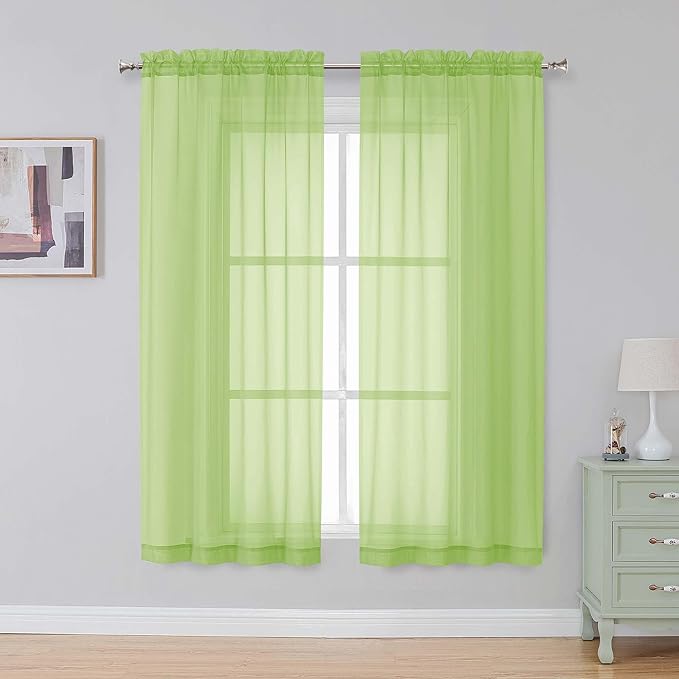 Simplebrand Lime Sheer Curtains 96 Inches Long, Light Filtering Rod Pocket - Image 2
