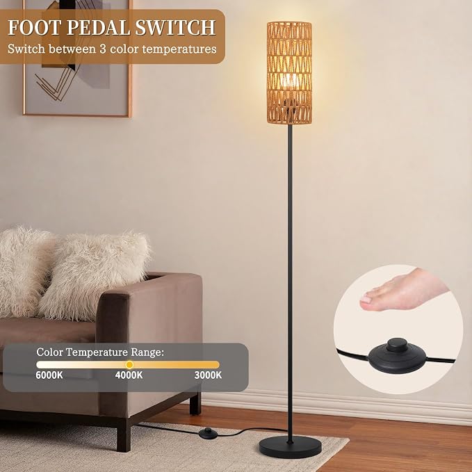 Ruiever Floor Lamp for Living Room, Farmhouse Rattan Floor lamp, Modern - Image 8