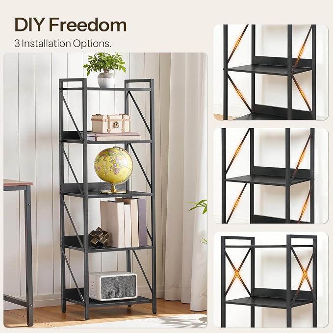 HOOBRO Bookshelf, 5-Tier Industrial Bookcase, Book Shelf Storage Organizer - Image 8