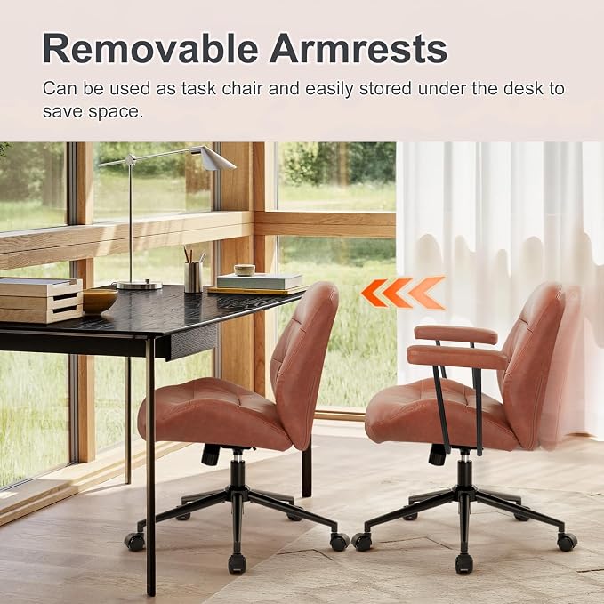 IWMH Leather Office Chair with Removable Armrests，Mid-Back Ergonomic Desk Chair - Image 8