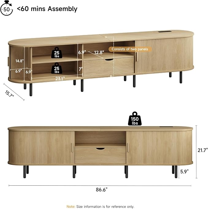 ONBRILL 86.6" TV Stand with Power Outlet - Image 2