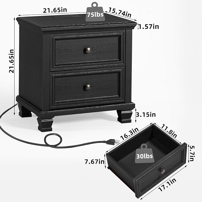 SAVOR LIFE Farmhouse Nightstand Set of 2, Rustic Low Nightstands - Image 2