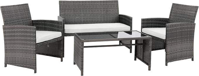 4 Piece Patio Ratten Set Outdoor Furniture Set Wicker Conversation Set - Image 7