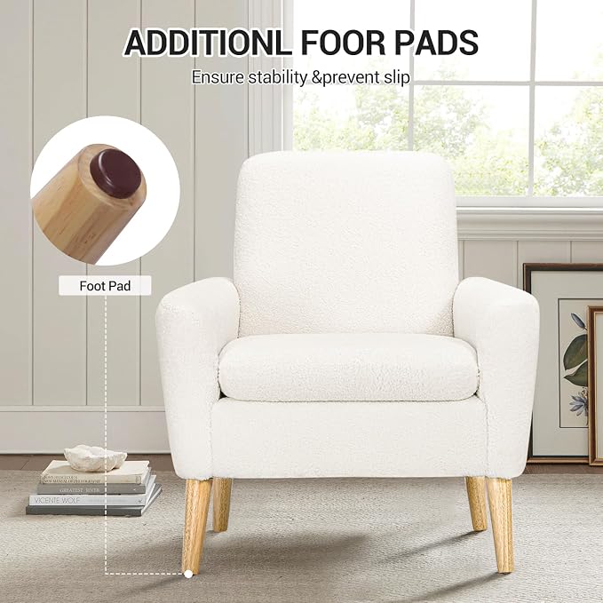 White Accent Chair Set of 2 for Living Room, Fluffy Comfy Reading Leisure - Image 5