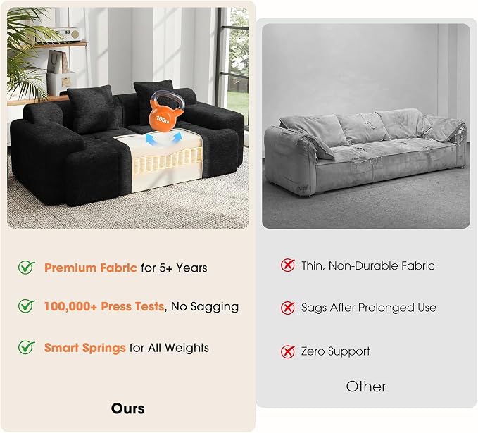 83.5" Boneless Loveseat with 2 Ottoman, Cloud Comfy Sofa Bed, Modular Sofa - Image 5
