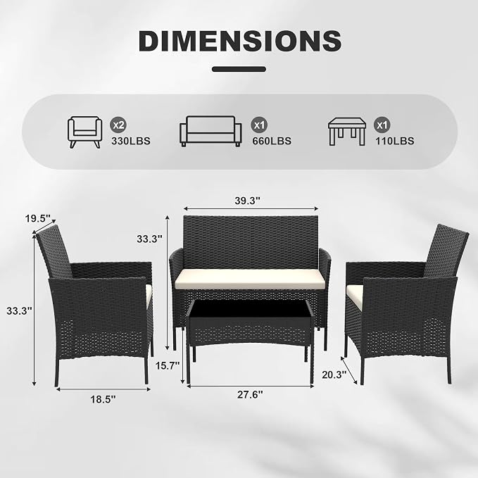 GarveeLife 4-Piece Patio Furniture Set, Rattan Outdoor Furniture - Image 2
