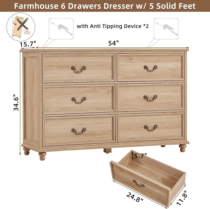 Joaxswe Farmhouse 6 Drawers Dresser - Image 2