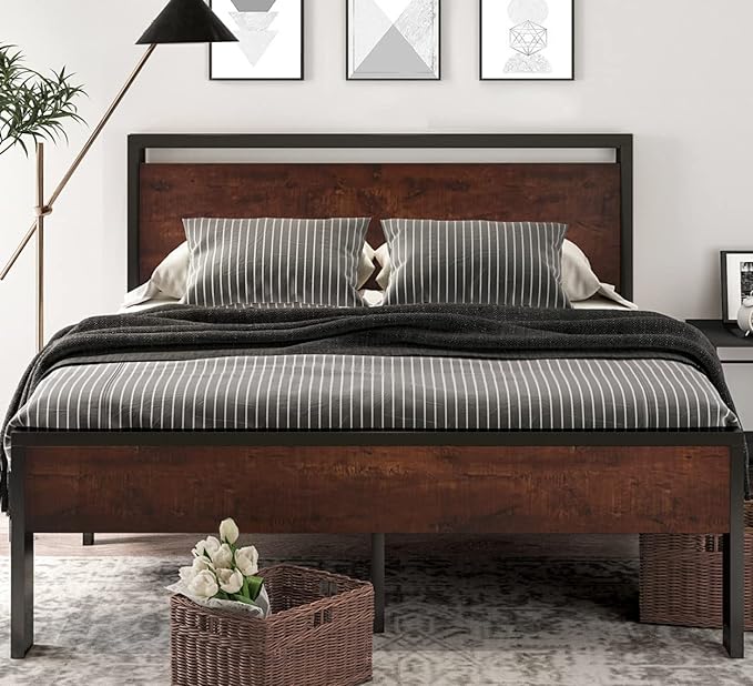 SHA CERLIN 14 Inch Queen Size Metal Platform Bed Frame - Image 3