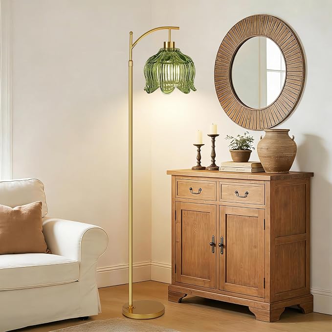 QIYIZM Glass Floor Lamp for Living Room, Mid Century Modern Brass Tall Lamp - Image 3