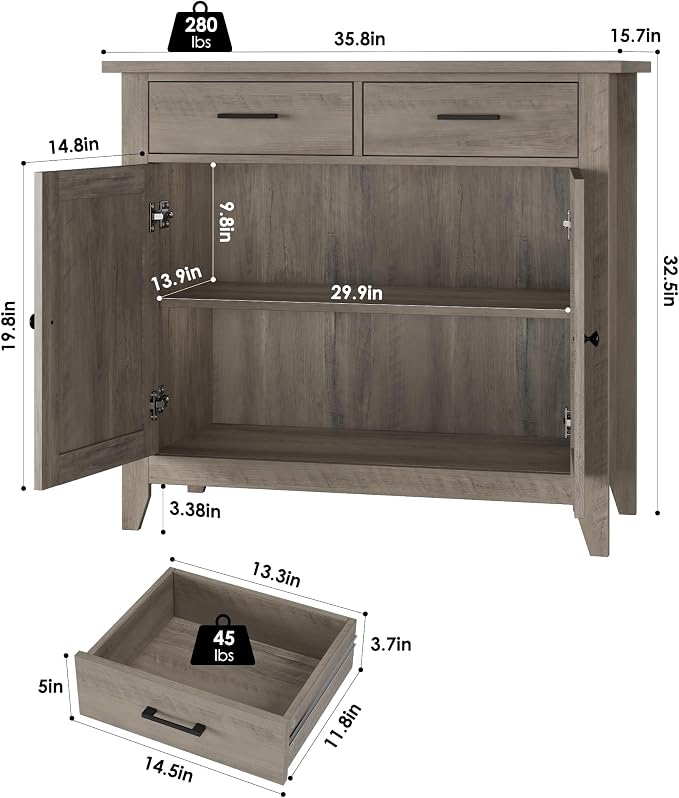 HORSTORS Kitchen Storage Cabinet, Modern Farmhouse Buffet Cabinet - Image 3
