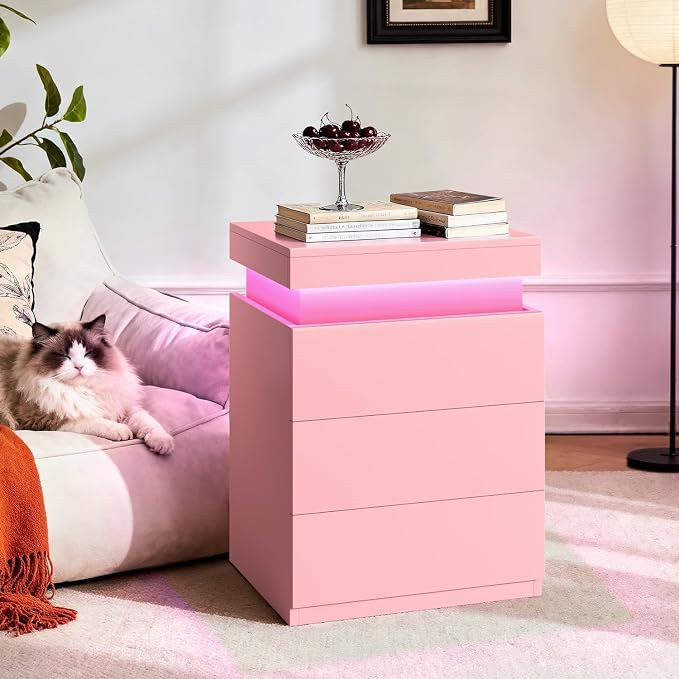 ADORNEVE Nightstand with Charging Station and LED Lights, Night Stand with - Image 9