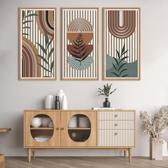IARTTOP Framed Boho Mid-century Modern Wood Wall Art 16x32 Inch Large Bohemian - Image 8