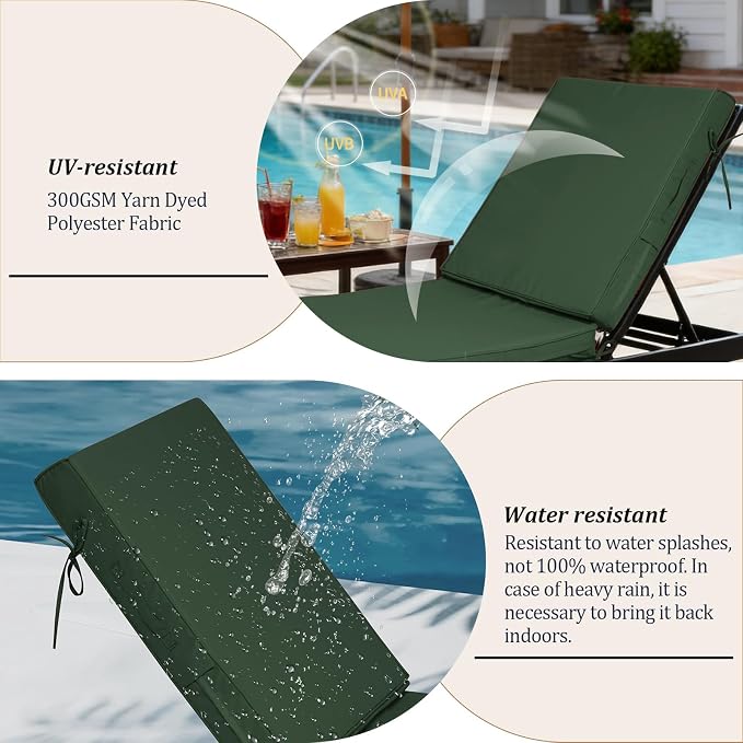 72x21x4in Lounge Cushions for Outdoor Furniture, Outdoor Lounge Chair Cushions - Image 4