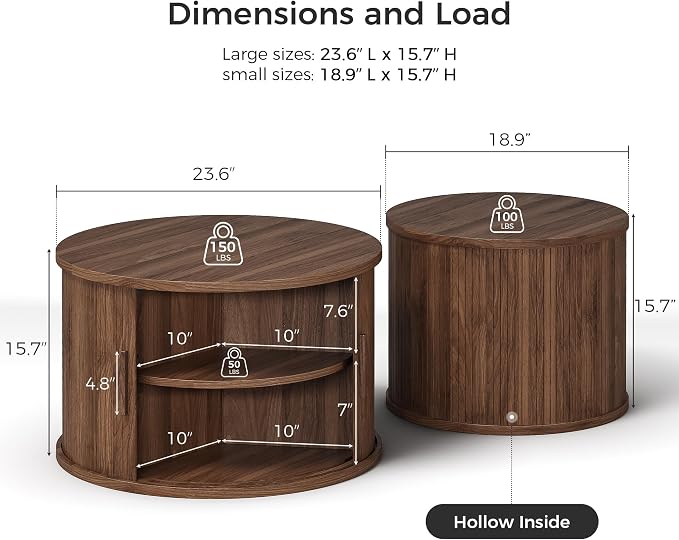 IRONCK Round Coffee Table Set of 2, Fluted Coffee Table and End Table - Image 2