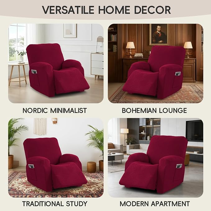Recliner Chair Covers, 4-Piece Stretch Geometric Strokes Jacquard Reclining - Image 7