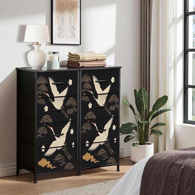 Dresser for Bedroom Dresser for Closet Japanese Seamless Crane Birds Elements - Image 5
