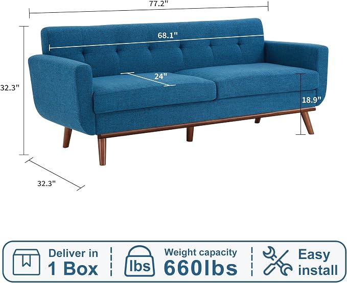 Kingfun 77.2" W Loveseat Sofa, Mid Century Modern Decor Love Seat Couches - Image 2