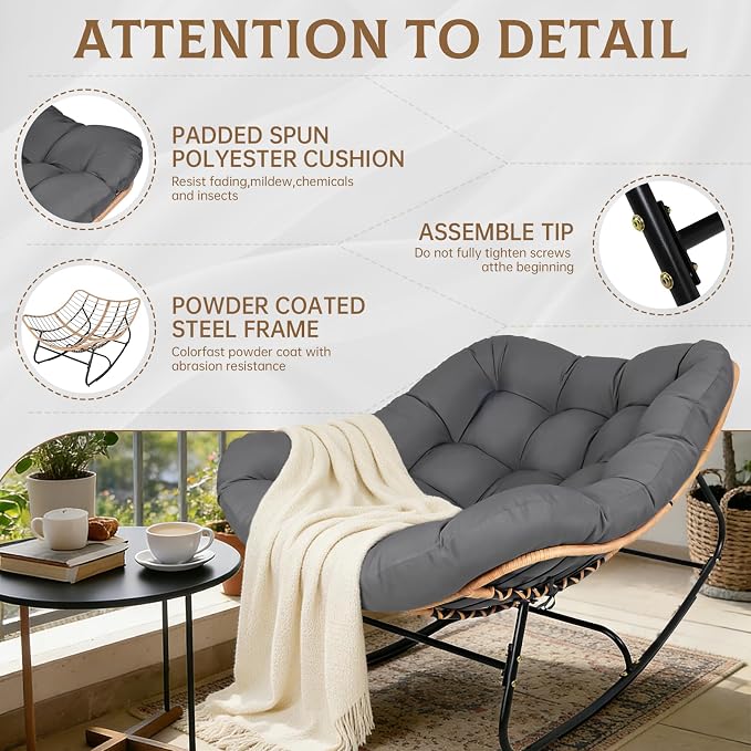 SUNCROWN Oversized Wicker Rocking Chair Indoor Outdoor, 450 LBS Heavy Duty - Image 7
