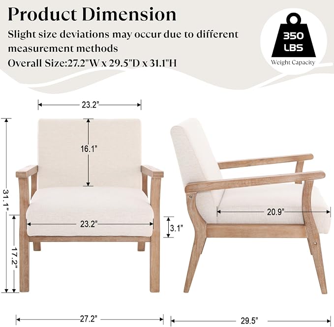 BESTANO Accent Chair Mid Century Modern Armchair, Linen Upholstered Living Room - Image 2