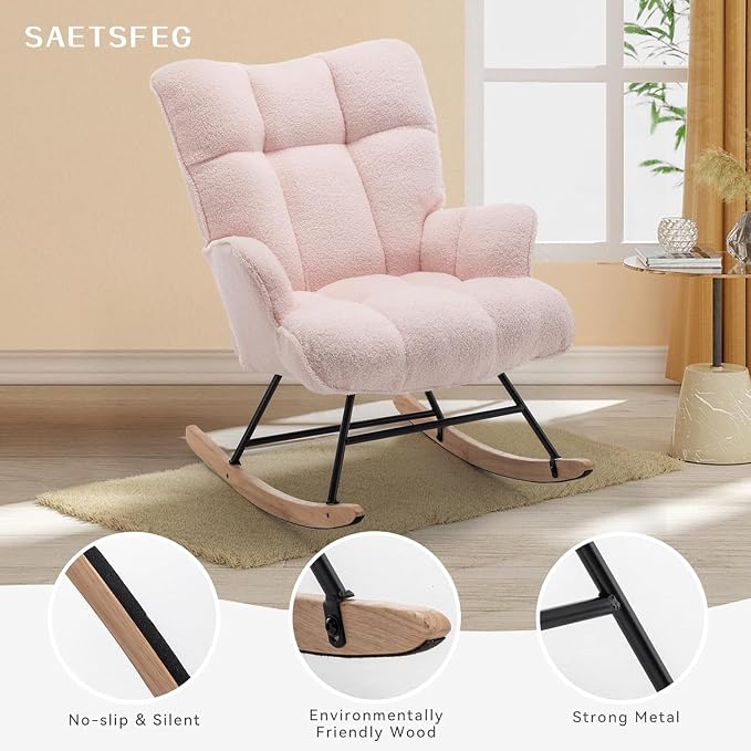 SAETSFEG Rocking Chair Nursery Teddy Upholstered Glider Rocker Rocking Accent - Image 5