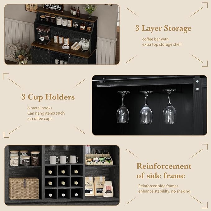REVOMINCA 47 Inch Farmhouse Coffee Bar Cabinet - Image 6