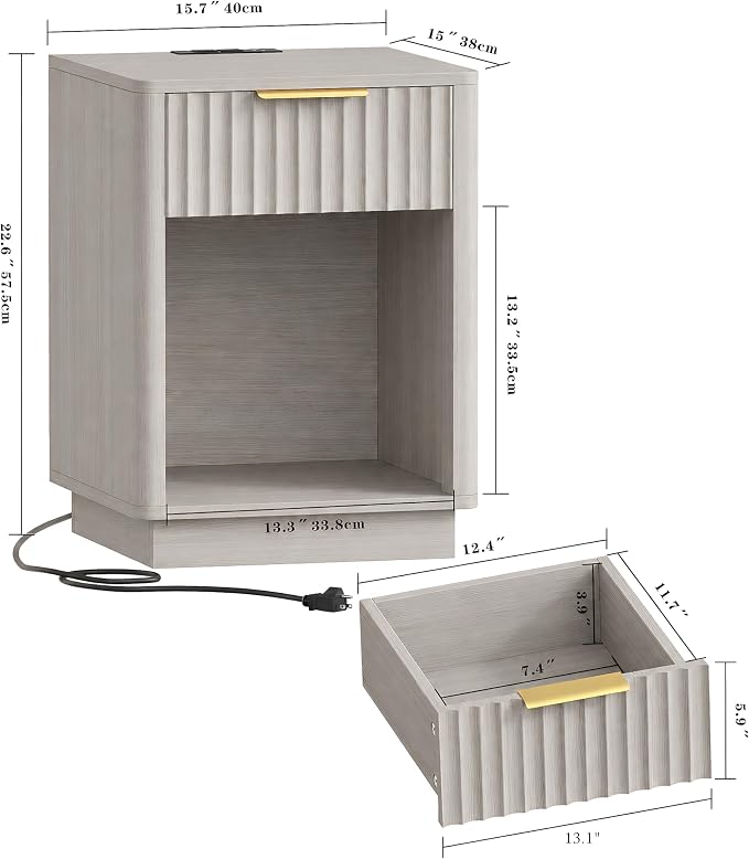 Akxomel Fluted Nightstands Set of 2, Wooden Night Stand - Image 3