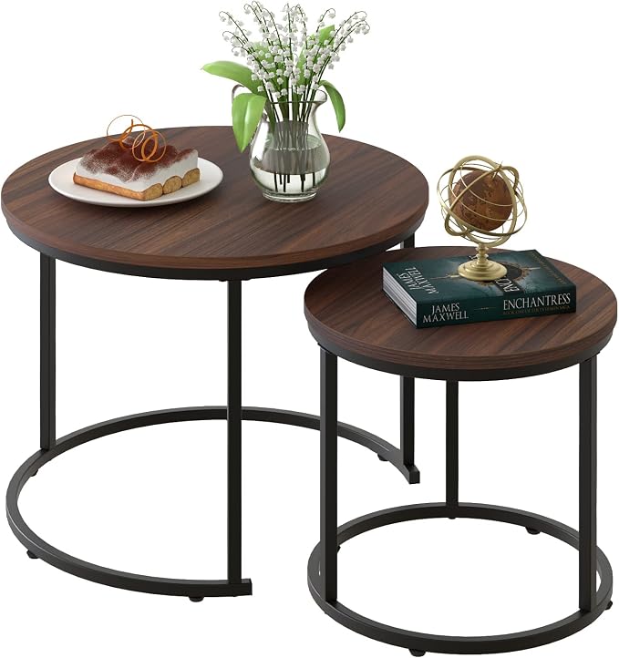 aboxoo Coffee Table Nesting Side Round Set of 2 End Table Top Sturdy Metal by aboxoo