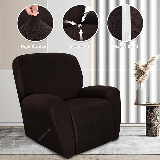 ANARACHON Recliner Chair Covers Leather Look, 4 Pieces Recliner Covers Non Slip - Image 5