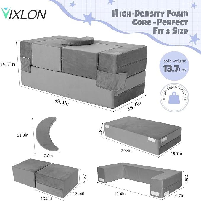 5 Pcs Modular Kids Play Couch, Toddler Couches That Fold Out, Plush Foam Chair - Image 2
