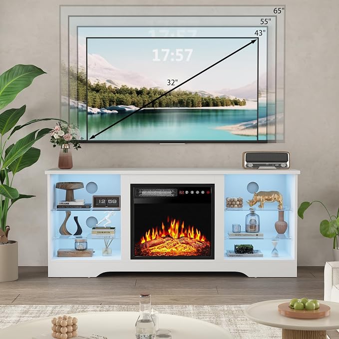 PRETZI Fireplace TV Stand with 18" Fireplace Up to 65" TVs, TV Media Console - Image 7