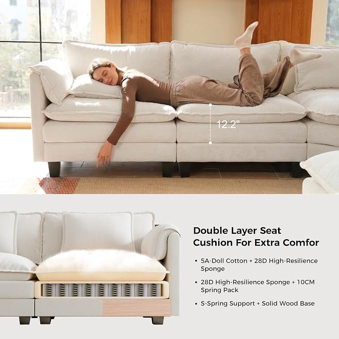 ELUCHANG 150" Oversized V-Shaped Cloud Couch Modular Sectional Sofa - Image 6
