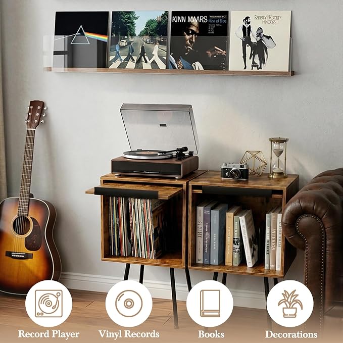 Faesun Flip Top Record Player Stand, End Table Holds up to 100 Albums, - Image 8