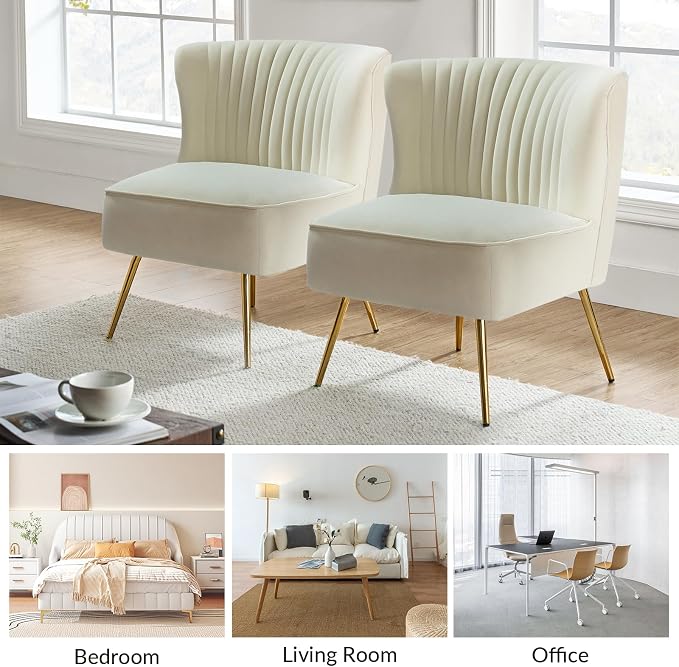 HULALA Home Velvet Accent Chair Set of 2, Modern Armless Upholstered Side Chair - Image 6