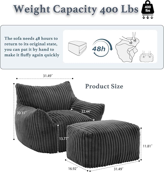 Gericco Oversized Bean Bag Chaise Lounge Chair Indoor - Image 2