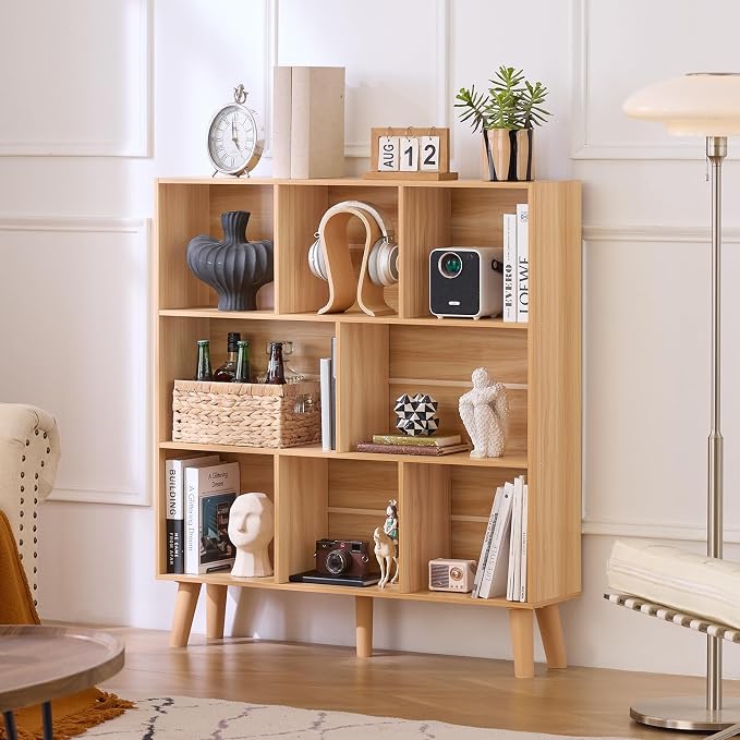 LEYAOYAO Wooden 8 Cube Book Shelf, Natural 3 Tier Bookshelf - Image 6