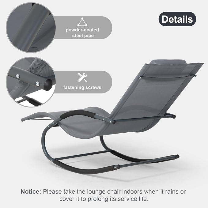 Outdoor Lounge Chair with Pillow, Chaise Lounge Chair - Image 6