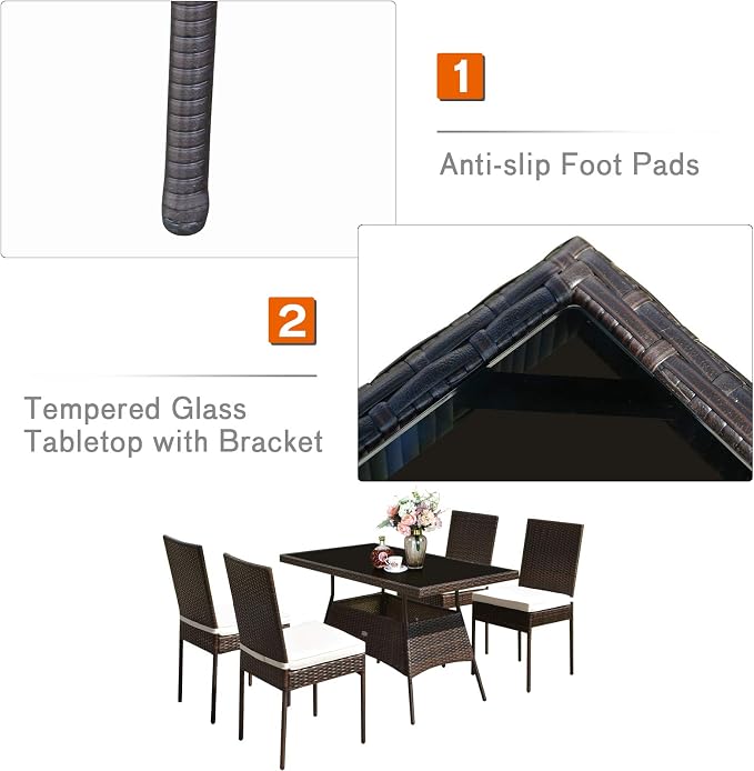 Tangkula 5 Piece Patio Wicker Dining Set, Outdoor Rattan Table and Chairs - Image 7